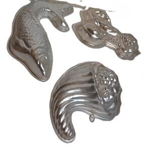 Vintage Aluminum Cake Jello Molds Lobster Fish Cornucopia SET OF 3